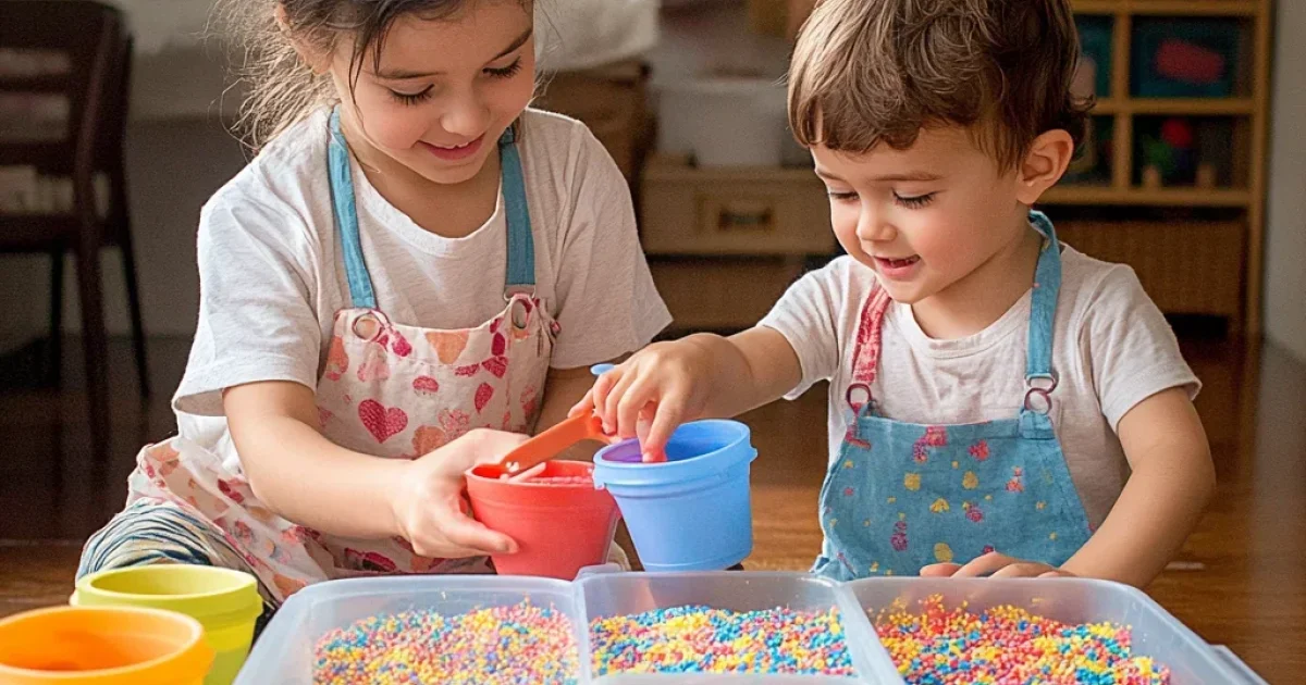Kids Playing With Rice Rainbow Rice Sensory Play Adventure